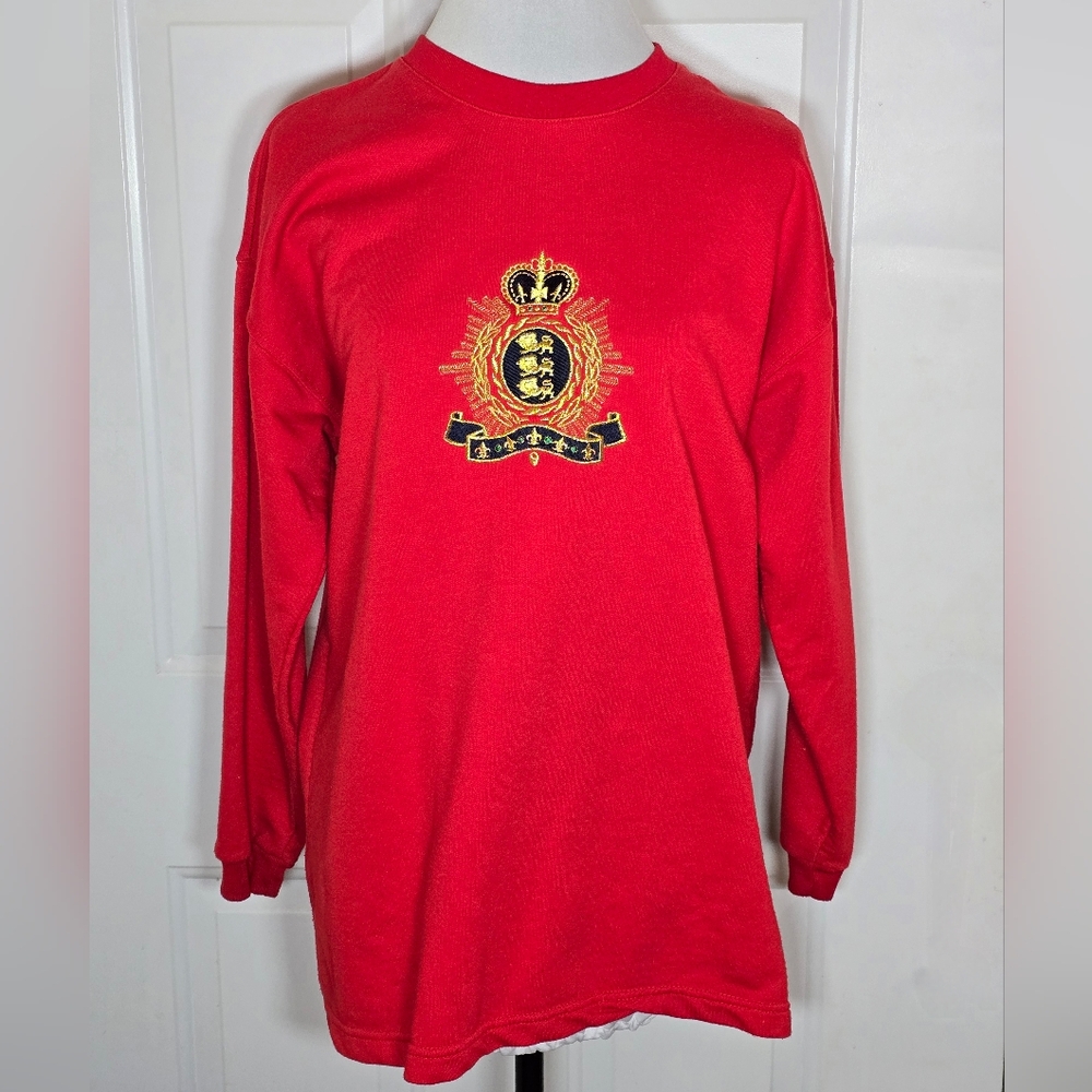 Needle Threads Red Long Sleeve Gold Crown Embroidered Emblem Mens' Medium